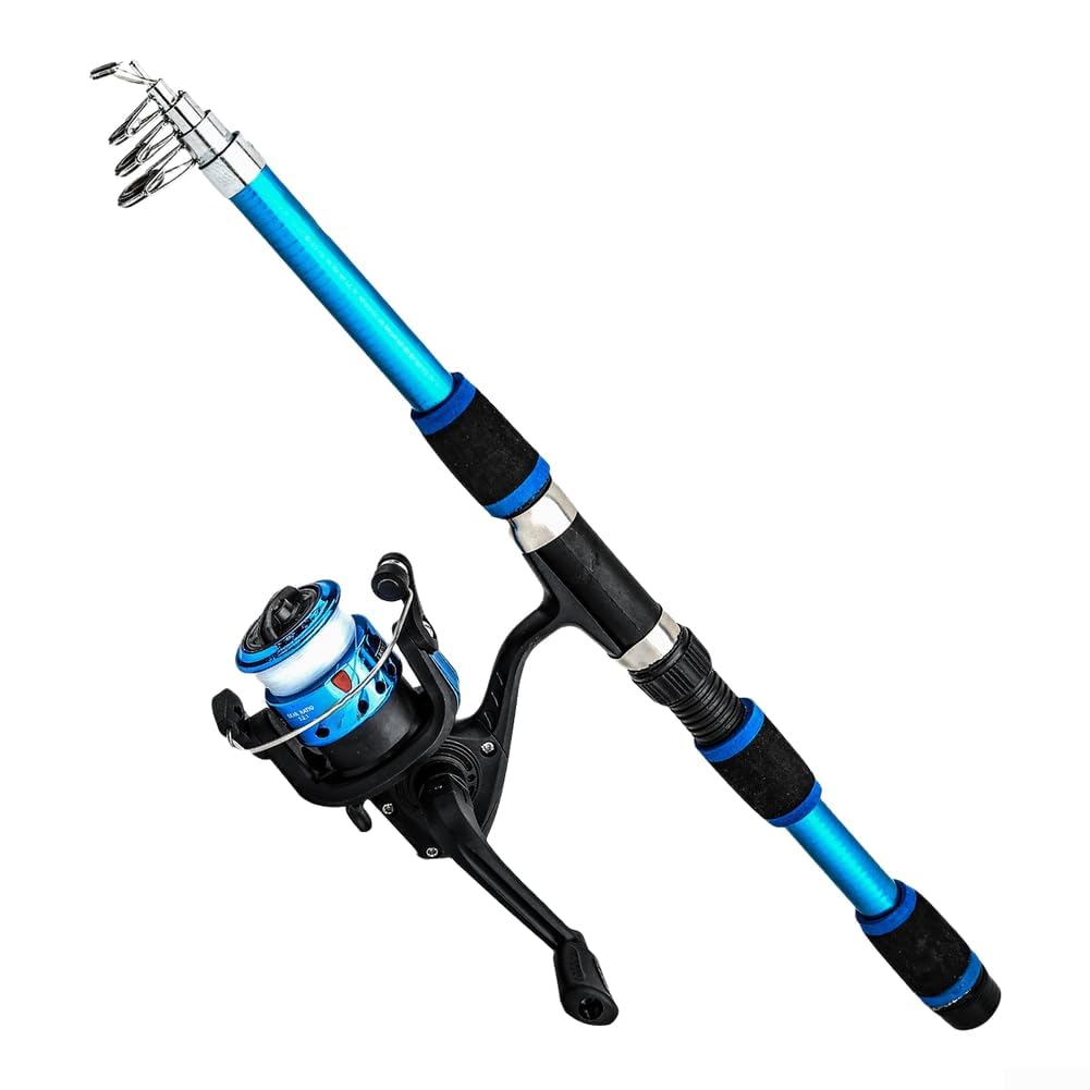 Portable Telescopic Fishing Rod And Reel For Combo With Eva Handle For Travel Freshwater Saltwater Glass Steel Pole Blue 1.8 Meters(1.8m Blue)