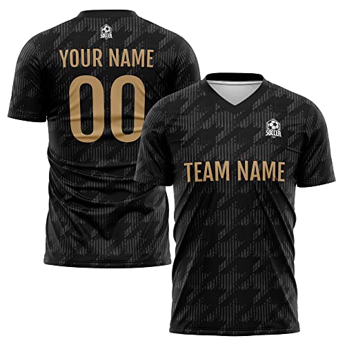 Custom Soccer Jersey Suit Uniform Adults Kids Personalized Soccer T-Shirts with Team Name Number Logo (Black-1style)