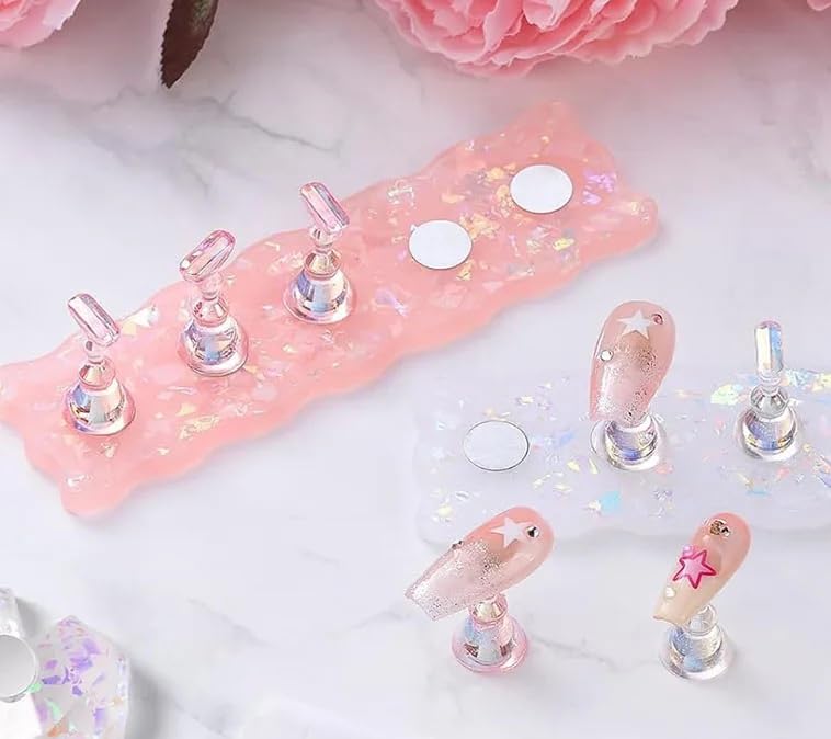 2 set Acrylic Nail Stand Aurora Pink White Nail Holder For Painting Magnetic Press On Nail Tech Must Haves Practice Acrylic Nail Art Display