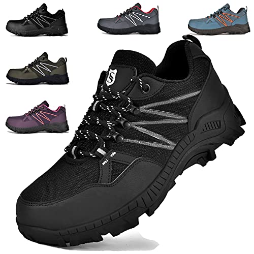 SUADEX Steel Toe Shoes Men Work Shoes Indestructible Safety Shoes for Men Steel Toe Sneakers Composite Toe Work Shoes for Men Construction Shoes Pure Black