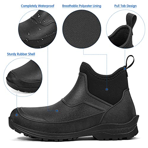 DKSUKO Men's Waterproof Neoprene Ankle Boots,Durable Insulated Rubber Slip On Water Deck Boots,Outdoor Rain Footwear,Anti-Slip Mud Shoes2