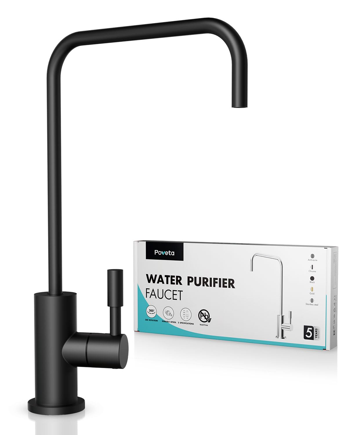 Robinet Cuisine Pour L'eau Potable et L'osmose Inverse, Forme de L | Robinet pour Le Système De Filtrage D'eau, Robinet D'Évier En Acier Inoxydable 304, Sans Plomb, Pivotant 360°,Noir