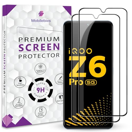 Image of Premium Tempered Glass Screen Protector Guard For iQOO Z6 Pro / Z6 44W (6.44 Inch, Pack of 2) | Ultra Clear Glass Edge to Edge Coverage With Easy to installation kit