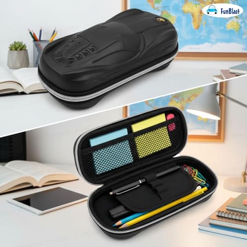 Image of FunBlast Car Design Pencil Case for Kids, Zipper Pencil Pouch for Boys & Girls, School Stationery Organizer, Large Capacity Pen & Pencil Holder, Cute Pencil Box, Birthday Return Gift for Kids (Black)