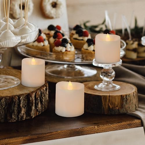 Image of 3x3 Flickering Flameless Candles Set of 3,3 inch Real Wax LED 600 Hours Battery Candles with Timer Remote,Control for Wedding Party Indoor,White