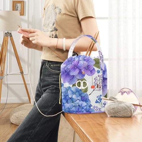 Image of Tatenale Crochet Bag Yarn Bag Knitting Project Bag with Pockets and Handle Portable Yarn Storage Organizer Tangle Free 8.3x11 InchPurple Hydrangea Herb05