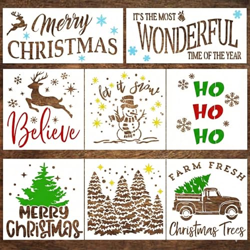 Christmas Stencils for Painting on Wood - Reusable Templates with a Merry Christmas and Believe Stencil - Large Holiday Stencils for Signs Art & DIY Crafts