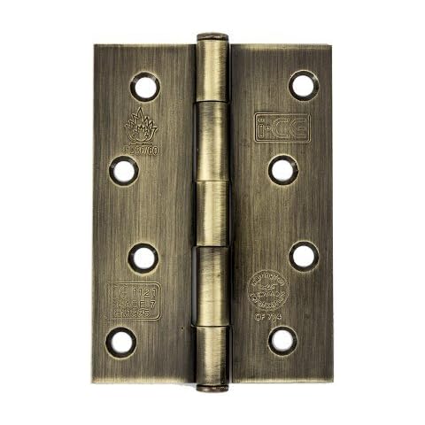 Antique Brass Button Tip Butt Hinge 100mm CE7 Fire Rated (1 Pair) Cover