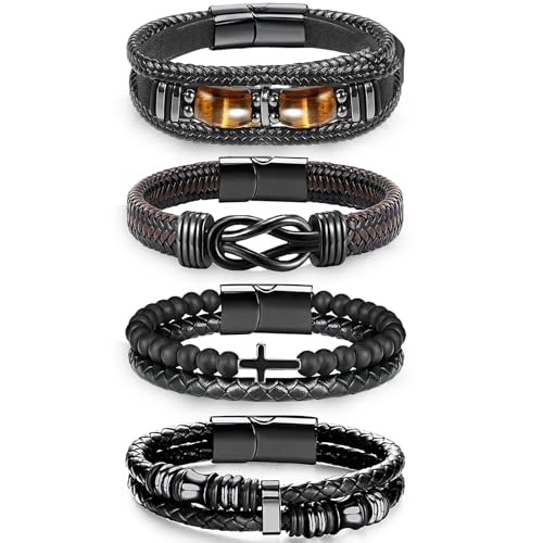 Pulseras de cuero para hombres y mujeres, 4 piezas miniatura 1
