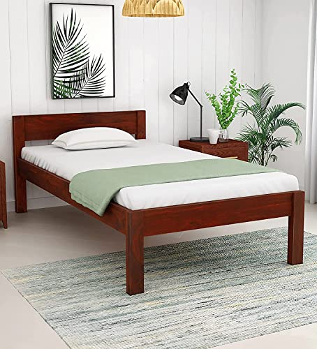 Image of Solid Sheesham Wooden Bed 6X4 Bed Single Bed Without Storage for Bedroom - Single Cot Wooden BedSingle Size for Living Room Guest Room - 12 Month Warranty (Brown)