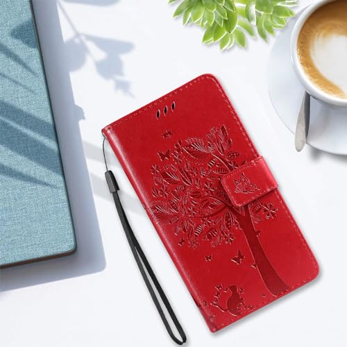 Oududianzi - Coque pour Xiaomi Redmi Note 14 Pro 5G / Poco X7 5G Étuis Rabat Folio Protection Housse Cuir PU Portefeuille Silicone [Fermeture Magnétique][Emplacements Cartes][Stand Feature]-Rouge – vue 7