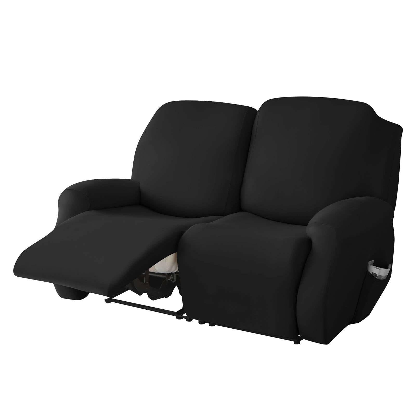 CLGTY Polyester 6-piece recliner loveseat covers, Stretch Soft lazy boy reclining sofa slipcover with Pocket Armchair Covers For Kids Pets Cat Dog-black-2 seater
