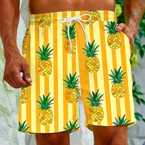 Hawaiian Tropical Shorts for Men Cute Lemon Print Surf Board Shorts Elastic Waist Beachwear Swim Trunks with Pockets4