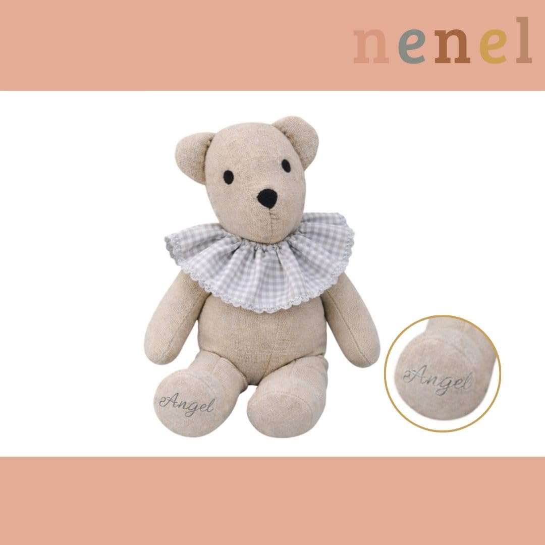 Nenel Conjunto Bebé 3 piezas personalizado – Body, gorro y oso para neonatos con nombre e inicial – Set nacimiento 3 piezas body, gorrito y peluche – Regalo recién nacidos - Manga corta