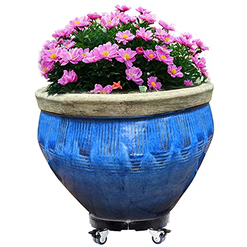 Black Plant Stand With Wheels,15-20Inch Adjustable Down Under Plant Caddy Heavy Duty 440Lbs Capacity Potted Plant Stands For Indoor Plants Outdoor Round Flowerpot Rack Dolly Trolley Rolling Tray #TOP1