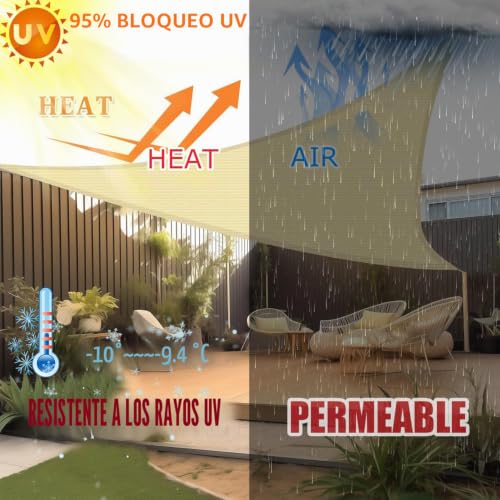 Toldo vela rectangular 3x3.5m beige parasol de HDPE transpirable para exterior 4