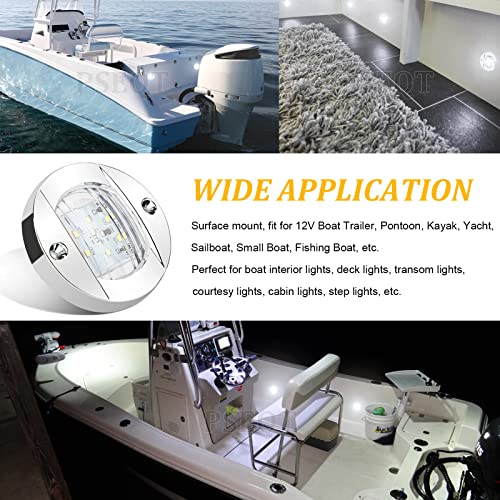 Pseqt 4Pcs Marine Boat Interior Lights, 12V Led Boat Deck Courtesy Light 3'' Round White 6 Led Stern Transom Anchor Light Waterproof Night Fishing Pontoon Lights Surface Mount #TOP3