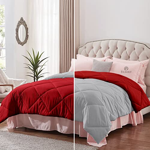 Image of Filbert - Single Bed Comforter for Winter 300 GSM Reversible Microfiber Soft & Cozy Diamond Stitch Quilt (60 inch x 90 inch Inches /152cm x 228cm) - Comforter Single Bed|Silver /Burgundy