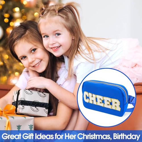 Image of PainZieteg Cheer Fanny Pack for Girls, Chenille Letter Nylon Belt Bag Blue