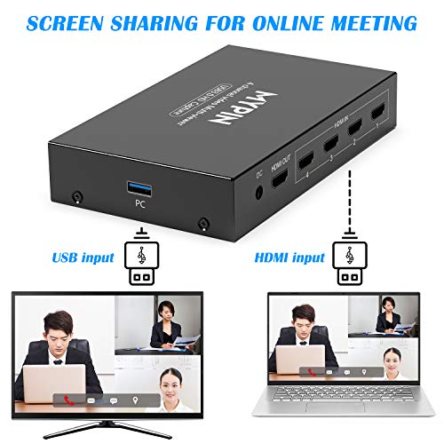 MYPIN USB3.0 HDMI Video Capture Card, 4-Channel 1080P@60fps HDMI Game Caputre for Multi-Channel Live Streaming with Loop Out for Xbox One/ PS4/ Wii U/Nintendo Switch