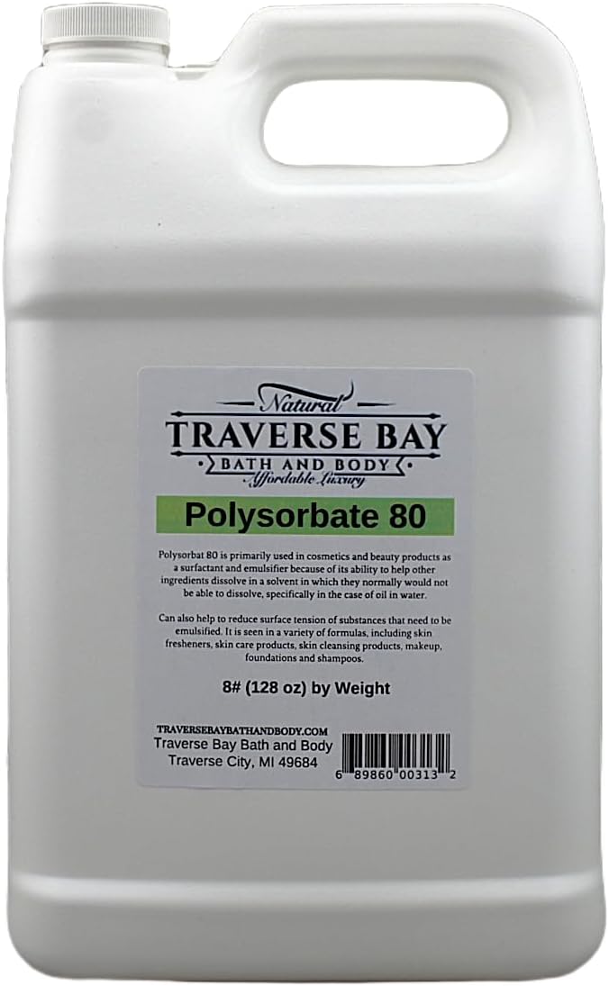 Traverse Bay Bath And Body Polysorbate 80- 8 Pounds 128 Oz weight T-MAZ 80, Tween 80 100% pure Surfactant & Emulsifier. Made in the USA 1 Gallon. Safety Sealed Container