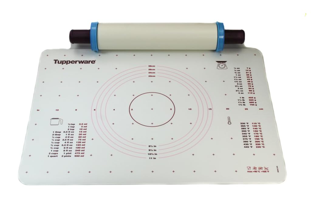TUPPERWARE Backen Teigunterlage + Profi-Teigrolle bordeauxrot blau auch für Knete Fix&Fertig