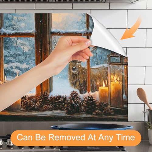 Image of Winter Deer Candle Backsplash Peel and Stick, 35.4x23.6 in