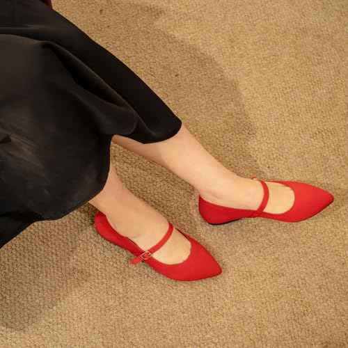 Image of Soesyi Pointed Toe Flats Knit Ballet Flat Shoes for Women Comfortable with Adjustable Strap,Washable Dressy Casual Flats for Work Office