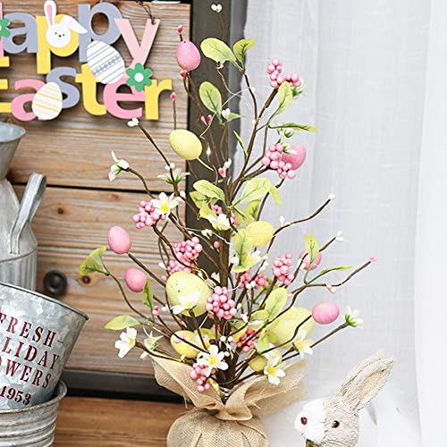 Arbre éclairé de Pâques à brindilles colorées pour table