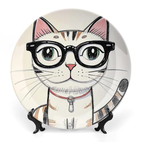 Plato Decorativo de Porcelana Bone China con Gato Hipster 6 pulg miniatura 1