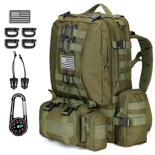 Large Military Tactical Backpack for Men, 40-50L Backpacks for Women, Bug out Bag Army 3 Days Pack Bags Rucksack with Molle System Green