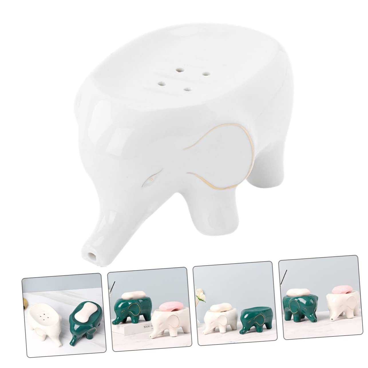 LABRIMP Jabonera de Cerámica Forma de Elefante, Orificio de Drenaje y Almacenamiento de Jabón para Baño y Hogar