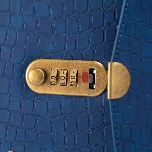 Image of AICA Personalized Name & Charm Leather Lock (Navy Blue) Diary � A5 Size 230 Pages with Combination Lock for Men & Women | Customized Planner Diaries Office Gift Items for Man Husband Father Brother