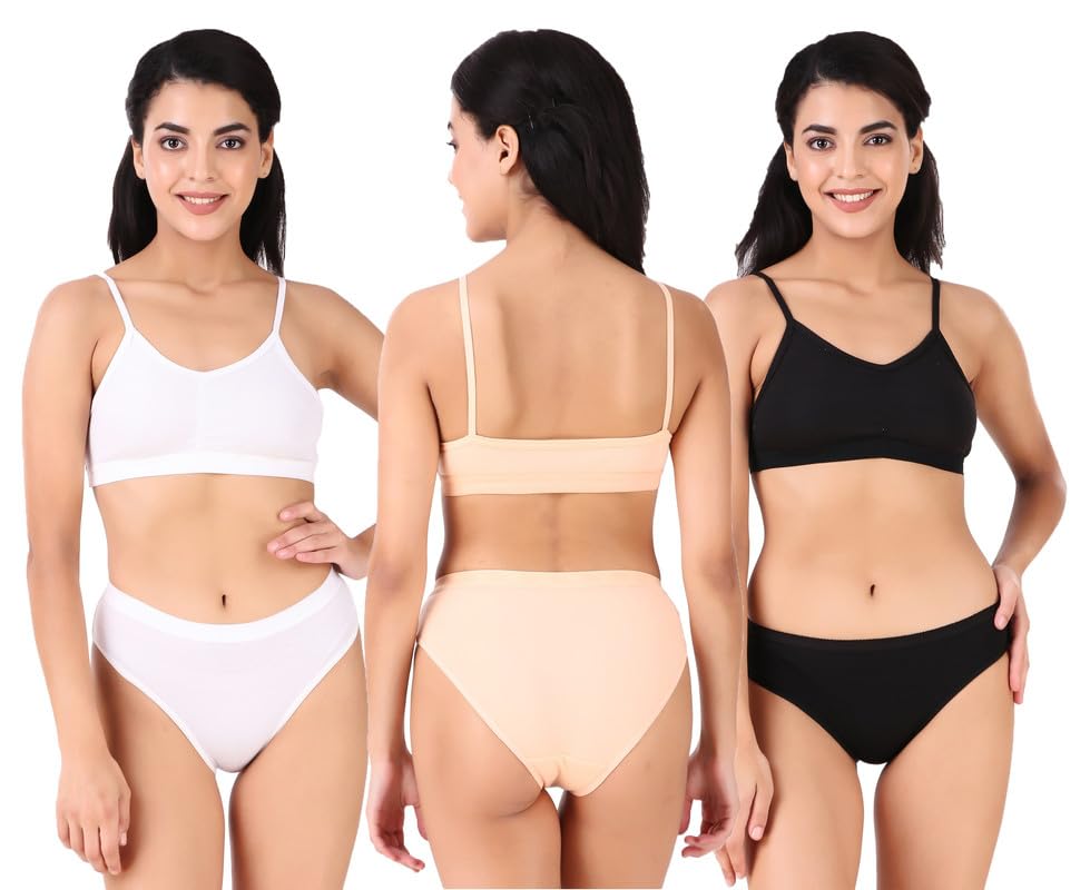 halfspin Women's Polycotton Daily use Bra Panty Set Full Coverage Non Padded Lingerie Set with Bra Panty Set for Women’s Combo Pack of 3-picture-44