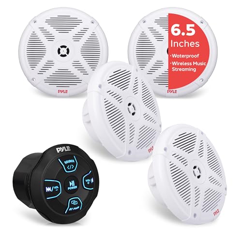 Pyle 6.5'' Water-Resistant Rated Off-Road Speakers - Marine Speakers with Wireless BT Remote Control Receiver, Compact Dual Vehicle Speaker System for ATV, UTV, 4x4, Jeep, Powersports Vehicles