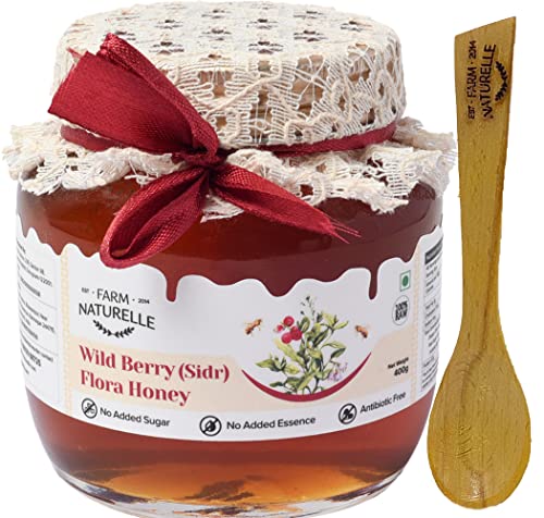 Image of Farm Naturelle-Wild Berry Honey|400gm and a Wooden Spoon|100% Pure Lab Tested Honey In Glass Bottle.