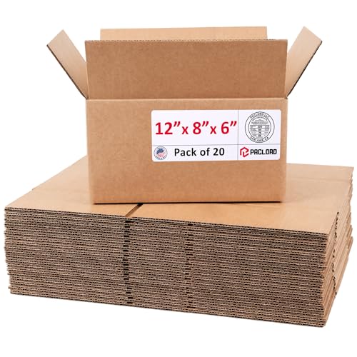 Image of Small Cardboard Boxes 12 inchL x 8 inchW x 6 inchH (Pack of 20) - USA-Made Packing Boxes for Moving, Shipping, or Storage - USPS, UPS, FedEx Approved - Professional Packing Supplies for Moving