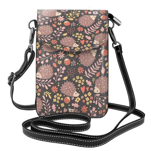 Petit sac bandoulière imprimé hérisson et fleurs pour femme en cuir PU