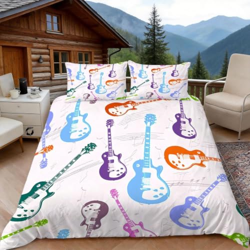 Housse de couette 200x200 guitare imprimée 3D graffiti musical en microfibre - 3