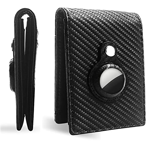 Hakiwina Airtag Wallet Card Holder Air Tag Wallet, Genuine Leather Wallets for AirTag, Minimalist Slim Money Wallets for Men with Gift Box with Banknote Compartments, ID Window(Black) Cover