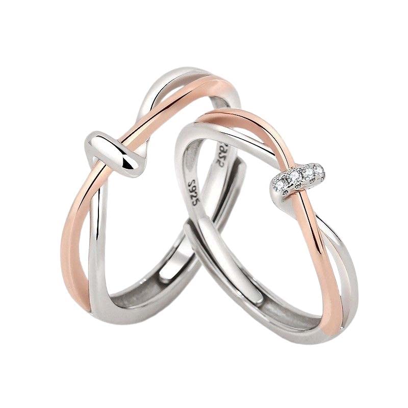 jin yu jia yuanS925 sterling silver twin knot couple ring sterling silver opening light luxury ring valentine's day silver ring