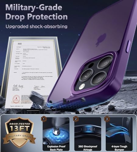 Image of mobistyle Designed for iPhone 14 Pro | Matte Military Grade Shockproof | Camera Protection Back Cover Case for iPhone 14 Pro (Purple)