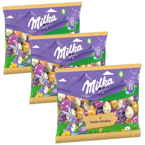 Milka - Assortiment de Petits Œufs de Pâques en Chocolat - Mix de 5 Goûts - Lait, Lait Praliné, Blanc Praliné, Biscuit, Chocolat Blanc - Chocolat à...