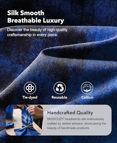 MUSICOZY Sleep Headphones Bluetooth 5.4 Headband, Wireless Earphones Sweat Resistant Earbuds with Ultra-Thin HD Stereo Speaker for Workout Running(Tie-dye Blue)