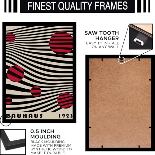 Image of BLINKART Vintage Bauhaus Retro Geometric Aesthetic Poster Gallery | Colorful Wrap Framed For Home Office Studio Living Room Modern Art Studio Decoration Abstract Shapes | (d93) | 13x10 Inch