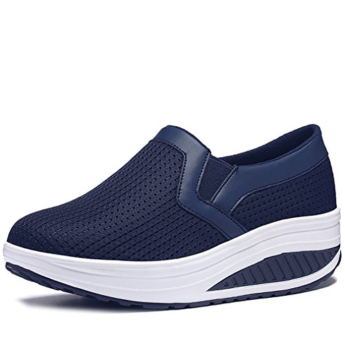 Solshine Damen Mesh Leichte Slip On Plateau Sportliche Walkingschuhe P218 Dunkelblau 40EU