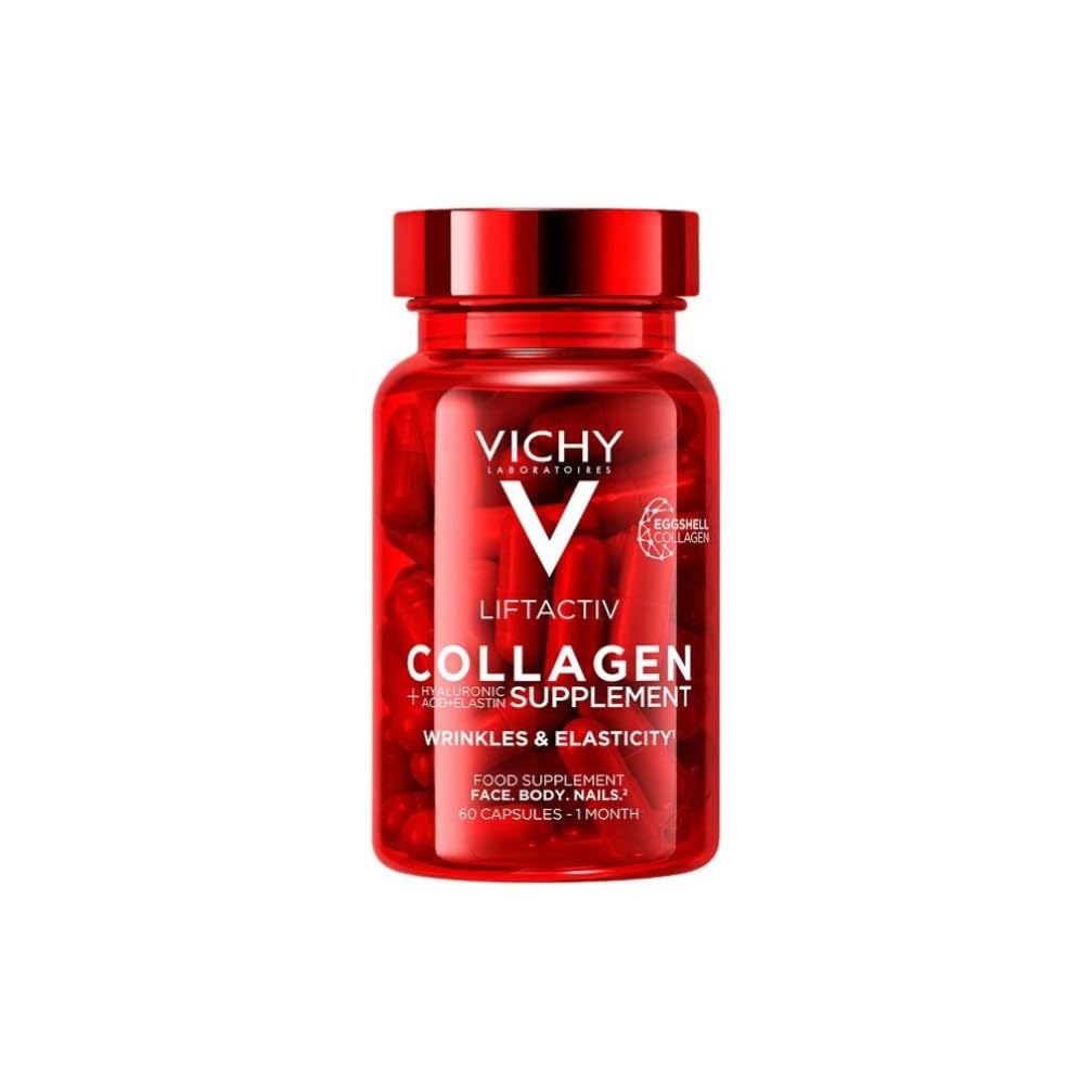 Vichy Liftactiv Collagen, Integratore di Collagene in Compresse, Per Donna e Uomo, Rughe Ridotte, Pelle Tonica e Unghie Più Forti, Con Collagene Vegetariano, Vitamina C e Vitamina E, 60 Compresse, 50g