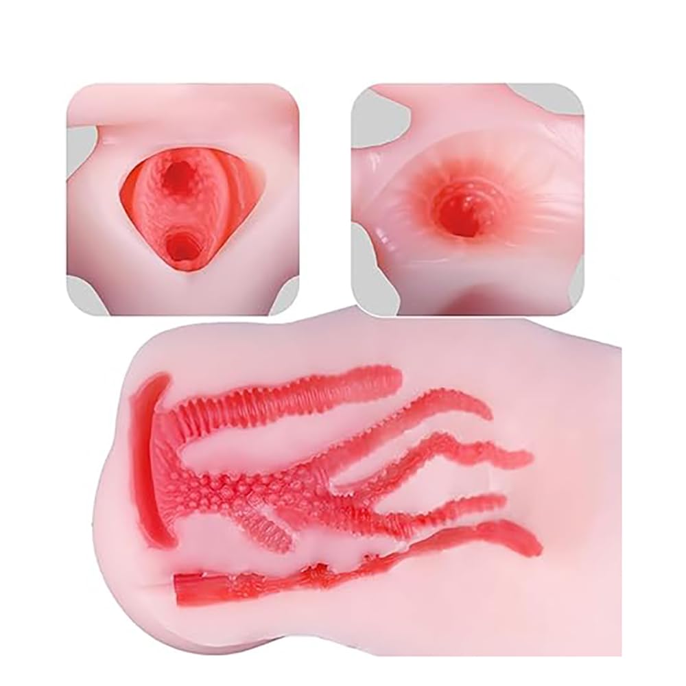 Realistischer Vagina Masturbator 3 Löcher 6 Kanäle Masturbator 3D-Vagina Taschenmuschi Rosa Erotisches Sex toy mit Massagegranulat Kanal Masturbation Sexspielzeug für Männer Profispieler