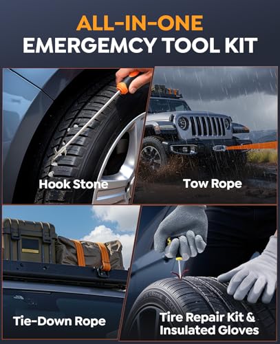 Image of YaberAuto 16-in-1 Jump Starter with Air Compressor 8000A 160PSI Car Battery Jump Starter (All Gas /14L Diesel) 12V Jump Box Car Battery Jumper Starter Portable Jumper Cables, Emergency Tool Kit, Gloves