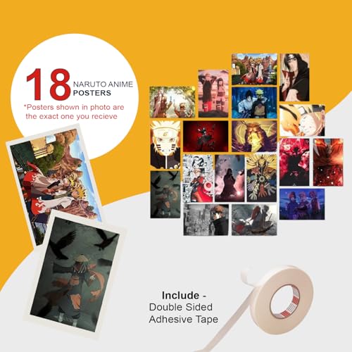Image of ATEVON Naruto Anime Wall Collage Kit - Pack of 18 Multicolor 4x6 Posters Featuring Naruto Uzumaki, Sasuke Uchiha & Sakura Haruno - Aesthetic Anime Room Decor for Bedroom, Dorm & Living Spaces